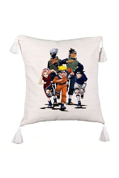 BEKZ Decorative Pillow with Naruto Team Fringes, 45x45 cm, Ecru, With zipper