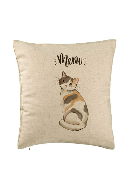 BEKZ Decorative Pillow, Meow Pattern, 40x40 cm, Beige, Removable Cover, Bellows