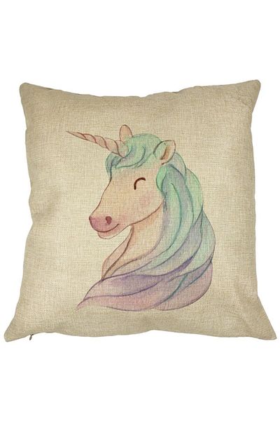 BEKZ Perna Decorativa Patrata Unicorns, 40x40 cm, Husa Detasabila, Burduf