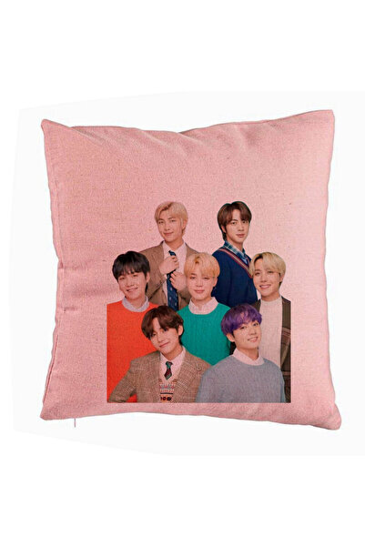 BEKZ Perna Decorativa BTS Army cu Semnaturi, 40x40 cm, Roz, Husa Detasabila, ...