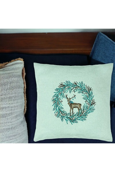 BEKZ Perna Decorativa Coronita de Craciun si REN, 40x40 cm, Verde Menta, Husa...