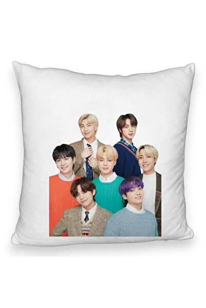 BEKZ Perna Decorativa Fluffy BTS Army cu Semnaturi, 40x40 cm, Husa Detasabila...