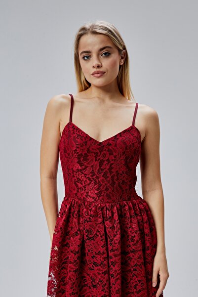 HELVEYS Kadın Dantelli V Yaka Fermuarlı Sırt detaylı Ayarlanılabilir Omuz Askılı Kısa Elbise HV06063134