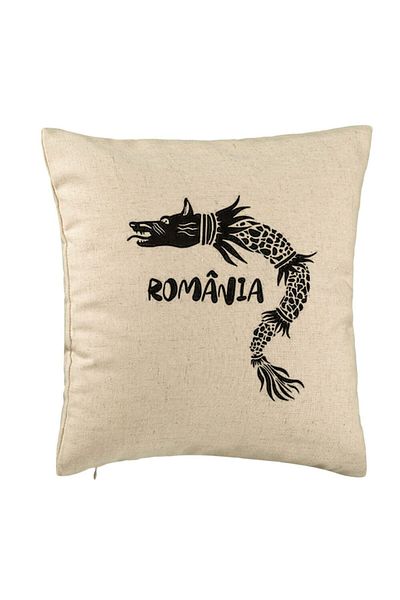 BEKZ Perna Decorativa, Model Lup Dacic Romania, 40x40 cm, Bej, Husa Detasabila, Burduf