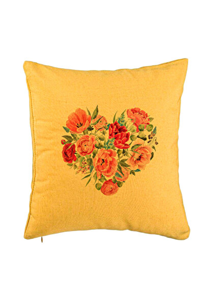 BEKZ Perna Decorativa, Model Heart of Flowers, 40x40 cm, Galben, Husa Detasab...