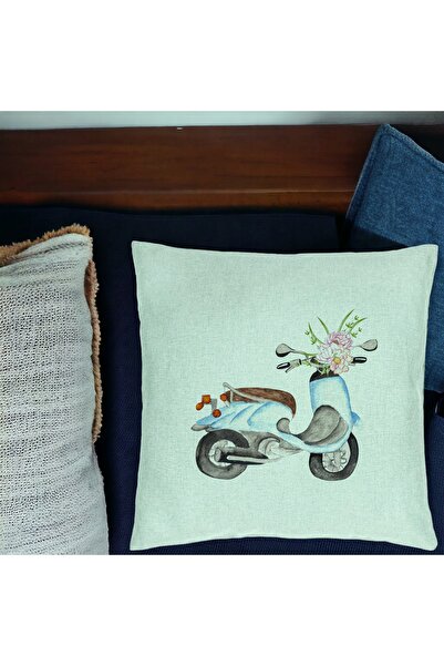 BEKZ Față de pernă, model floral cu bicicletă, 40x40 cm, verde mentă