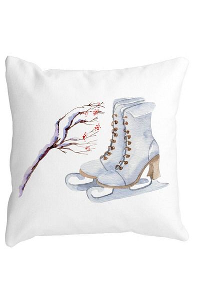 BEKZ Christmas Decorative Pillow, Ice Skates, 1, 40x40 cm, White, Matte, Removable Cover, Bellows