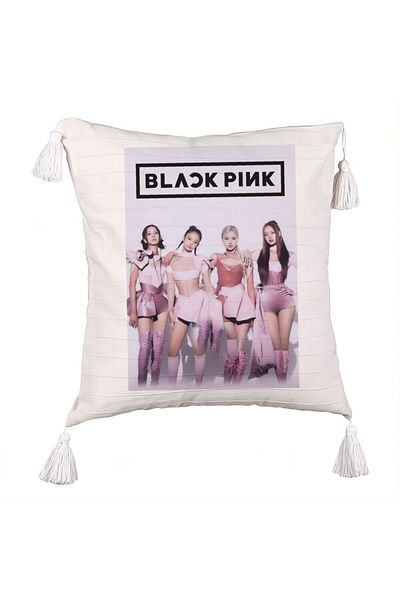 BEKZ BlackPink Fringed Decorative Pillow, Model 4, 45x45 cm, Ecru, With zipper