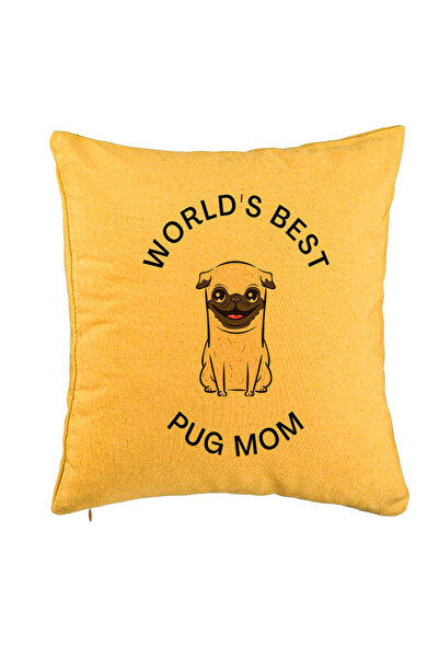BEKZ Perna Decorativa, Model World's Best Pug Mom, 40x40 cm, Galben, Hus...