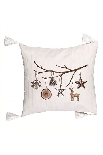BEKZ Christmas themed decorative pillow with fringes, 16, 45x45 cm, Ecru, with zipper