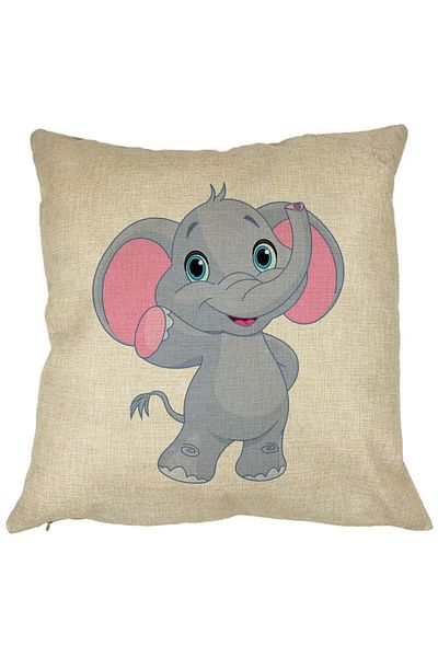 BEKZ Perna Decorativa Patrata copii Elefant, 40x40 cm, Husa Detasabila, Burduf