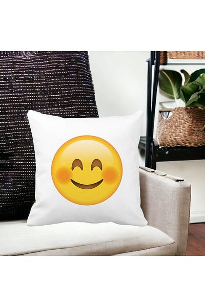 BEKZ Square Decorative Pillow Sham Emoji, 40x40 cm, White, Matte, Removable Cover, Bellows