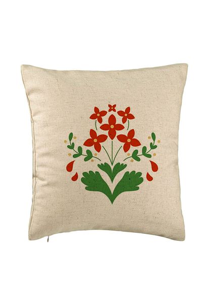 BEKZ Perna Decorativa, Model Florale Rosii, 40x40 cm, Bej, Husa Detasabila, Burduf