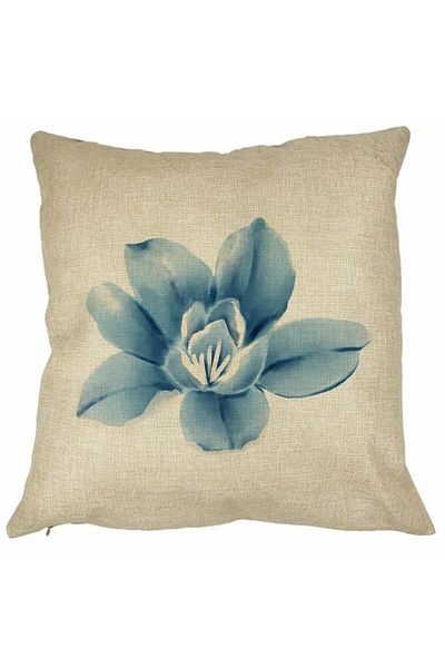 BEKZ Perna Decorativa Patrata Florale Blue Flower, 40x40 cm, Husa Detasabila, Burduf