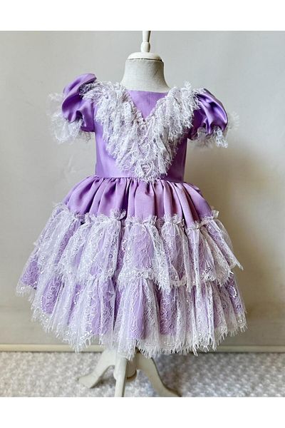 Gala Short Girl Dress with Lace