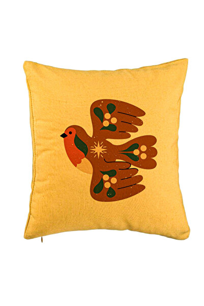 BEKZ Perna Decorativa, Model Pasare, 40x40 cm, Galben, Husa Detasabila, Burduf