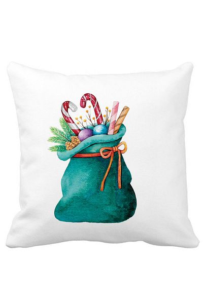 BEKZ Decorative Pillow Santa's Sack with Gifts, 40x40 cm, White, Matte, Removable Cover, Bellows
