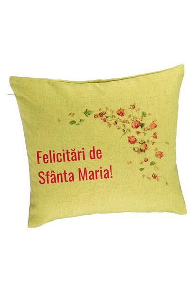 BEKZ Perna Decorativa, Model Felicitari de Sfanta Maria, 40x40 cm, Verde, Husa Detasabila, Burduf