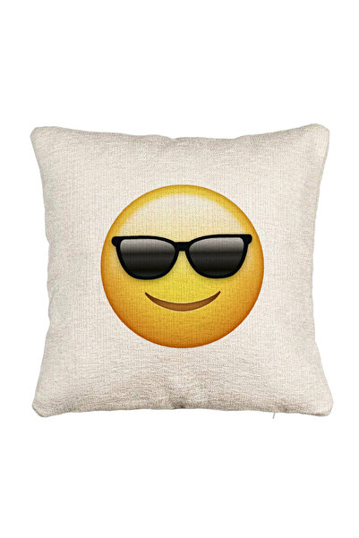 BEKZ Perna Decorativa Canapea, Model Emoji Fata cu Ochelari, 40x40 cm, Cu fermoar