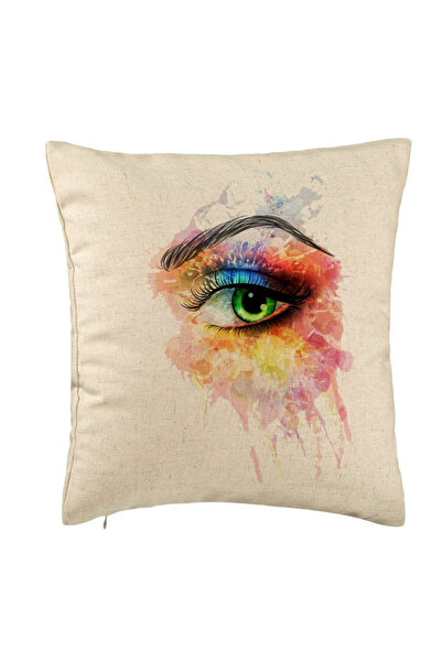 BEKZ Decorative Pillow, Multicolor Eye Pattern, 40x40 cm, Beige, Removable Co...