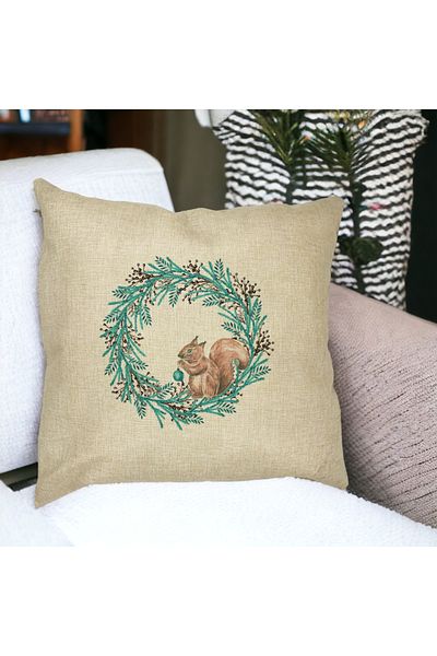 BEKZ Perna Decorativa Coronita de Craciun si Veverita, 40x40 cm, Husa Detasabila, Burduf