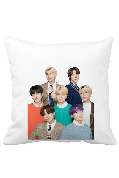 BEKZ BTS Army Decorative Pillow with Signatures, 40x40 cm, White, Matte, Removable Cover, Bellows