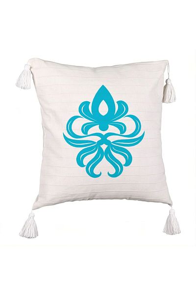 BEKZ Fringed Pillowcase, Abstract ART Pattern, 45x45 cm, Ecru, With zipper