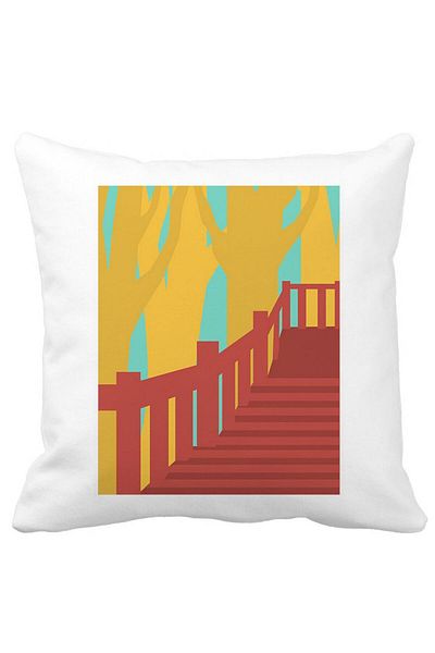 BEKZ Perna Decorativa Patrata Bridge Art, 40x40 cm, Alba, Mata, Husa Detasabila, Burduf