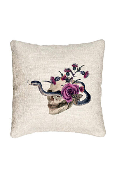 BEKZ Fata de perna Canapea cu motiv Craniu si Sarpe de Halloween, 40x40 cm, C...