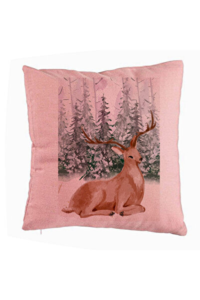 BEKZ Декоративна възглавница с коледна тематика, елен, 40x40 см, розова, с по...