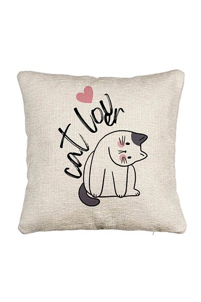 BEKZ Fata de perna Canapea, Model Cat Lover, 40x40 cm, Cu fermoar