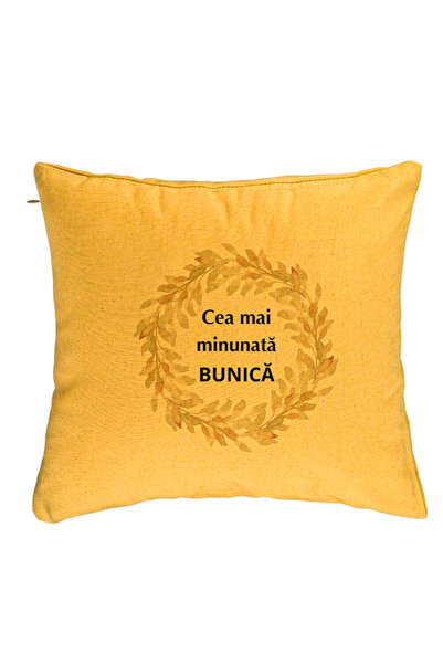 BEKZ Perna Decorativa pentru Bunica 5, 40x40 cm, Galben, Husa Detasabila, Burduf