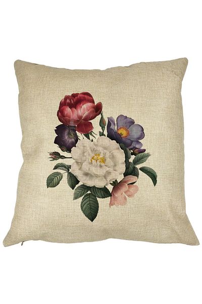 BEKZ Perna Decorativa Patrata Flori de Vara, 40x40 cm, Husa Detasabila, Burduf