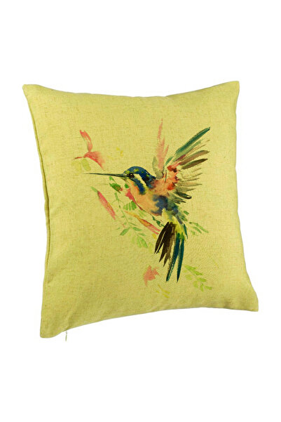 BEKZ Perna Decorativa, Model Watercolor Birds, 40x40 cm, Verde, Husa Detasabila, Burduf