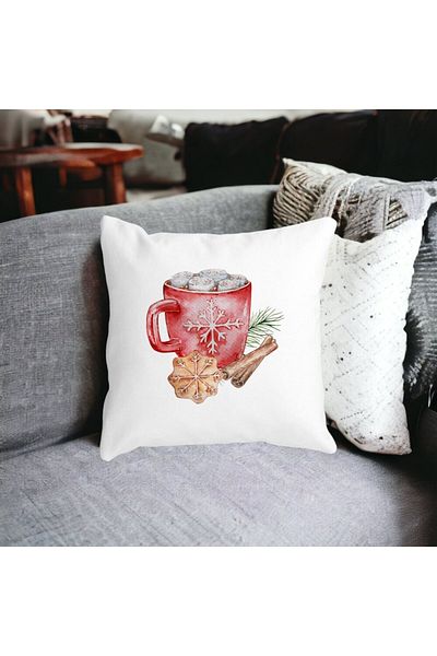 BEKZ Christmas Themed Decorative Pillow, 20, 40x40 cm, White, Matte, Removable Cover, Bellows