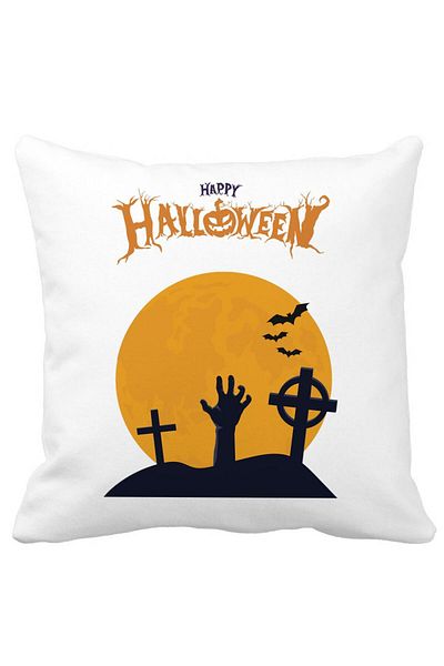 BEKZ Pillowcase With Halloween Motif 2, 40x40 Cm, White, Matte