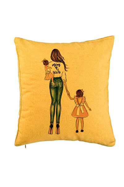 BEKZ Perna Decorativa, Model Mom of Girls, 40x40 cm, Galben, Husa Detasabila,...
