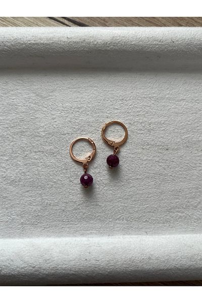 Pel Design Ruby Stone Copper Hoop Earrings Handmade