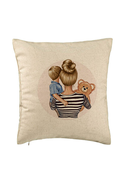 BEKZ Decorative Pillow, Mommy's Boy Pattern, 40x40 cm, Beige, Removable Cover...