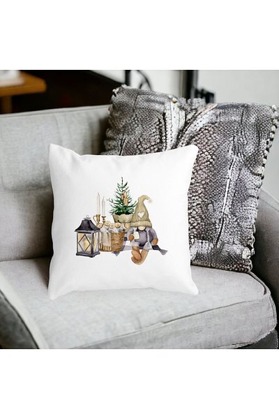 BEKZ Christmas Themed Decorative Pillow, 19, 40x40 cm, White, Matte, Removable Cover, Bellows