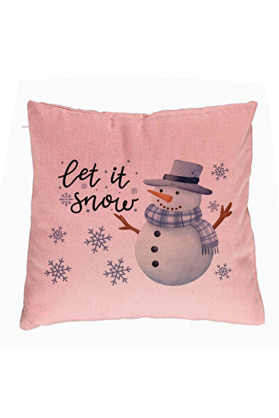 BEKZ Коледна декоративна възглавница Снежен човек и текст, 40x40 см, Розова, ...