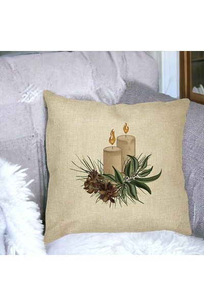 BEKZ Perna Decorativa cu tematica de Craciun, Lumanari, 8, 40x40 cm, Husa Detasabila, Burduf