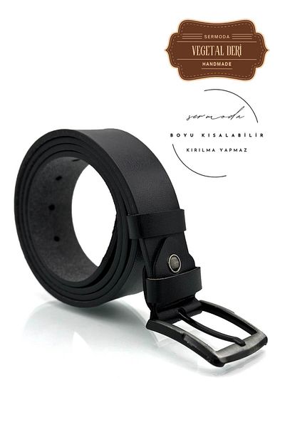 Moda Anna Επίπεδη τζιν ζώνη από φυτικό δέρμα 38 mm Μαύρη