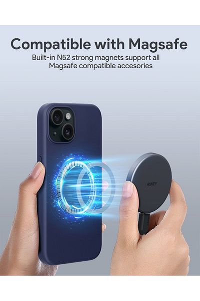 AUKEY Magnetic Hrd-Shell Phone Case Midnight iPhone 15 Blue PC-GJ10AStorm Blue
