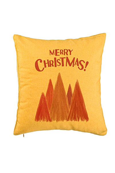 BEKZ Коледна калъфка за възглавница с цветни елхи и текст, 40x40 см, жълта