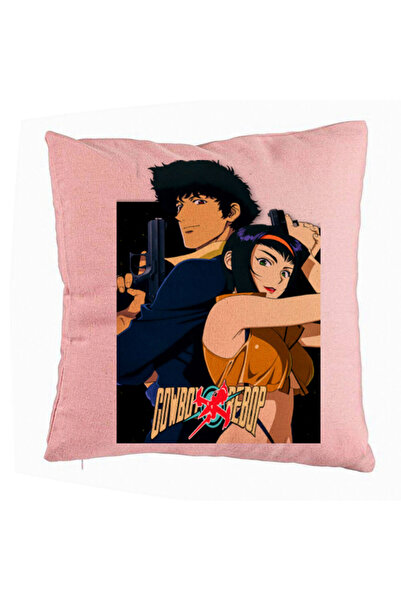 BEKZ Perna Decorativa cu Cowboy Bebop, 40x40 cm, Roz, Husa Detasabila, Burduf