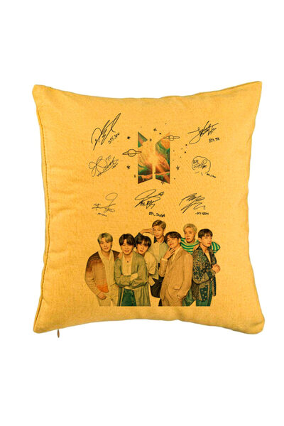BEKZ Perna Decorativa BTS Army cu Geci cu Semnaturi, 40x40 cm, Galben, Husa Detasabila, Burduf