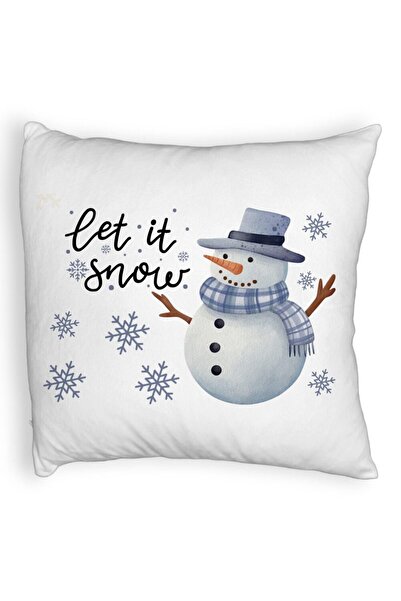 BEKZ Față de pernă pufoasă de Crăciun cu om de zăpadă și text, 40x40 cm, albă