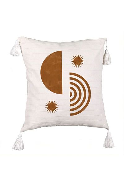 BEKZ Fringed Pillowcase, Abstracta 8 Pattern, 45x45 cm, Ecru, With zipper