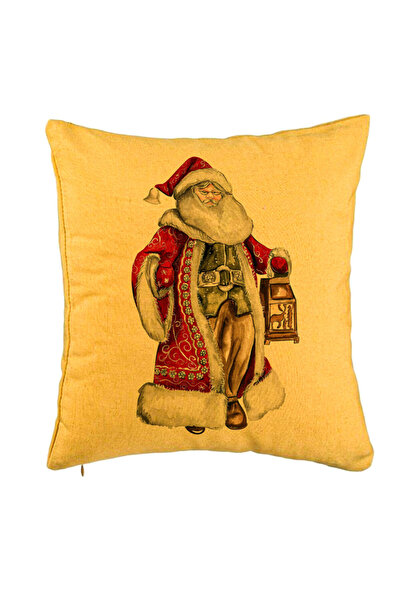 BEKZ Perna Decorativa cu Mos Craciun 1, 40x40 cm, Galben, Husa Detasabila, Bu...